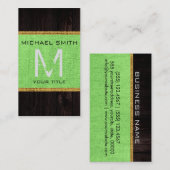 Lime Green Burlap Rustic Monogram Visitenkarte (Vorne/Hinten)