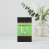 Lime Green Burlap Rustic Monogram Visitenkarte (Stehend Vorderseite)