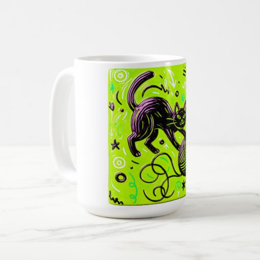 Lime Green Cat Yarn Kaffeetasse (Vorderseite Links)