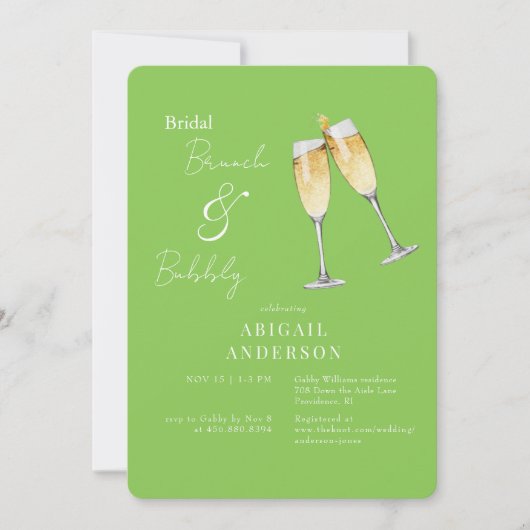 Lime Green Champagne Bridal Brunch Dusche Einladung (Vorderseite)