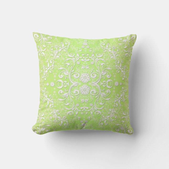 Lime Green Chartreuse Floral Damask Kissen (Vorderseite)