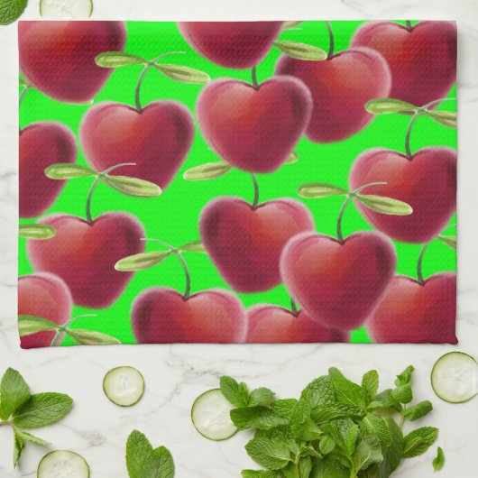Lime Green Cherry Splash Küchentuch (Gefaltet)