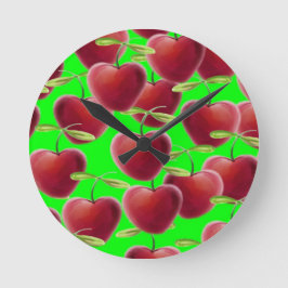 Lime Green Cherry Splash Runde Wanduhr