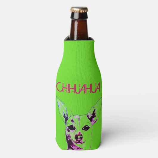 Lime Green Chihuahua Themed Bottle Cooler Flaschenkühler (Flaschenvorderseite)
