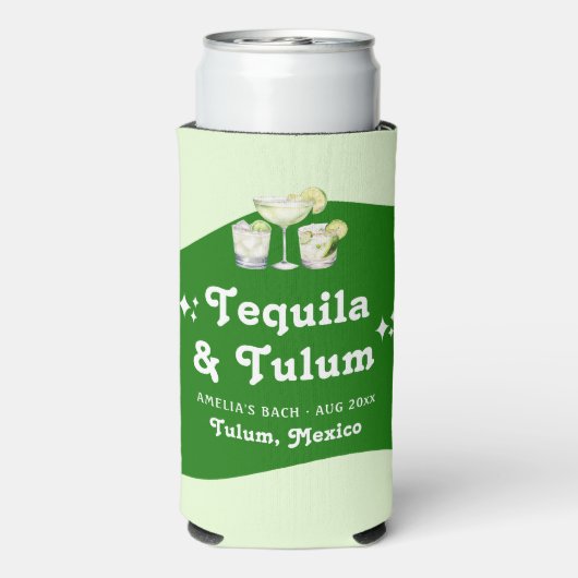 Lime Green Citrus Tequila & Tulum Bachelorette Selters Dosenkühler (Seltzer Rückseite)