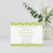 Lime Green Damask auf der Einladung zur White Wedd (Stehend Vorderseite)