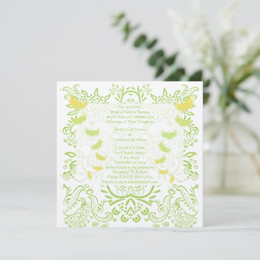 Lime Green Damask Einladung zur Hochzeit (Stehend Vorderseite)