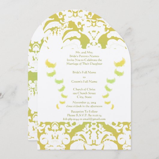 Lime Green Damask Einladung zur Hochzeit (Vorne/Hinten)