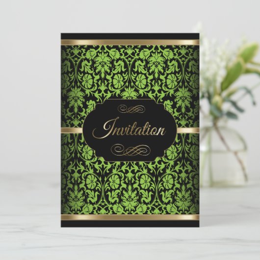 Lime Green Damask Party Celebration| DIREKT Einladung (Stehend Vorderseite)