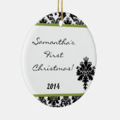 Lime Green Damask Spitzen Personalisierter Name Or Keramikornament (Rechts)