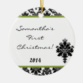 Lime Green Damask Spitzen Personalisierter Name Or Keramikornament (Vorne)