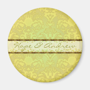 Lime Green Damask Wedding Magnet