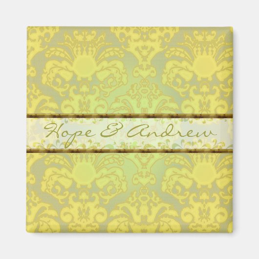 Lime Green Damask Wedding Magnet (Vorne)