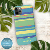 Lime Green Dark Blue Orange Summer Yellow Stripes iPhone Hülle