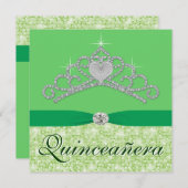 Lime Green Diamond Tiara Green Quincenera Einladung (Vorne/Hinten)