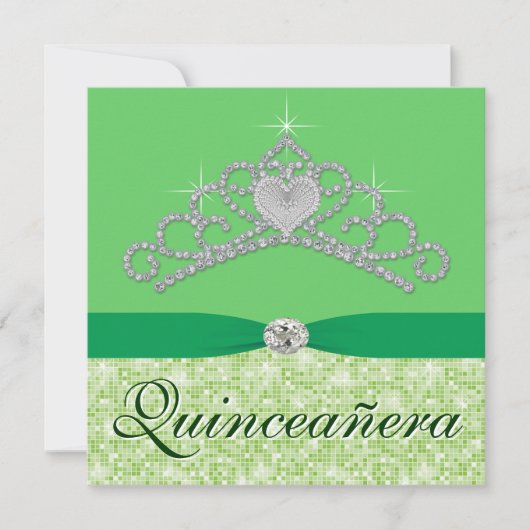 Lime Green Diamond Tiara Green Quincenera Einladung (Vorderseite)