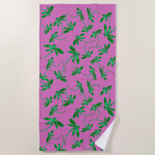 Lime Green Dragonfly Frenzy Beach Handtuch