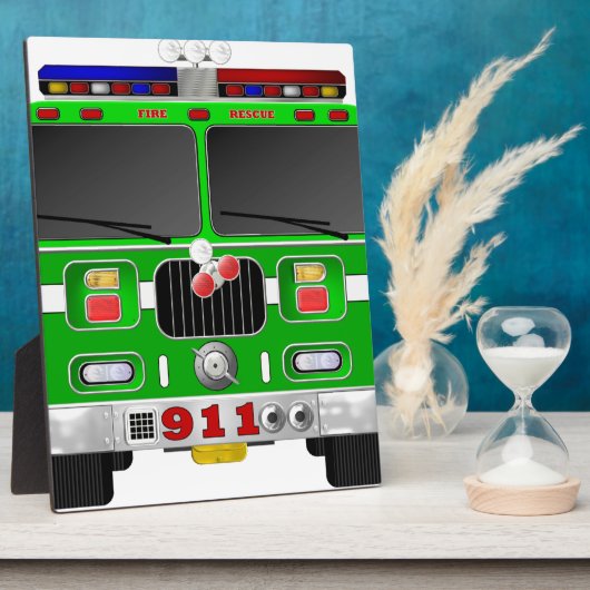 Lime Green Fire Truck Fotoplatte (Seite)