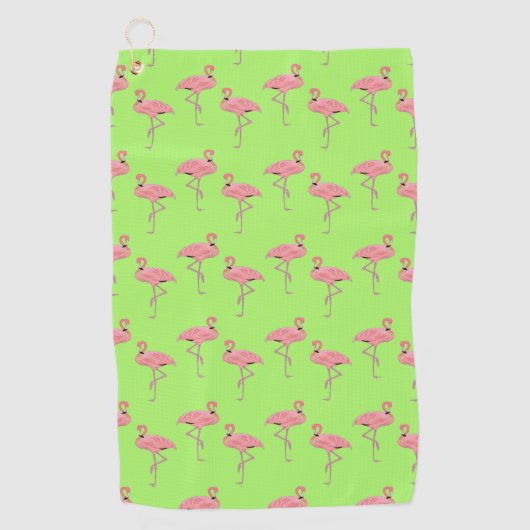 Lime Green Flamingos Muster Golfhandtuch (Vorderseite)