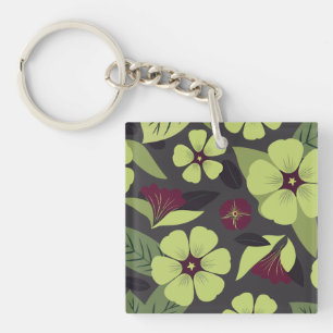 Lime Green Floral auf dunkelgrauem Hintergrund Schlüsselanhänger