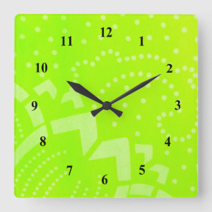 Lime Green geomentric dot stripe graphic pattern Quadratische Wanduhr