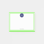 Lime Green Gerahmt Round Navy 1I Monogram Post-it Klebezettel (Vorderseite)