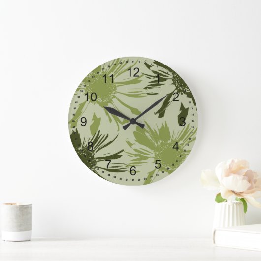 Lime Green Gerbera Blume Große Wanduhr (Zuhause)