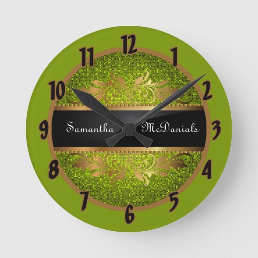 Lime Green Glitzer Sequin Disco Personalisierte Uh Runde Wanduhr (Vorderseite)