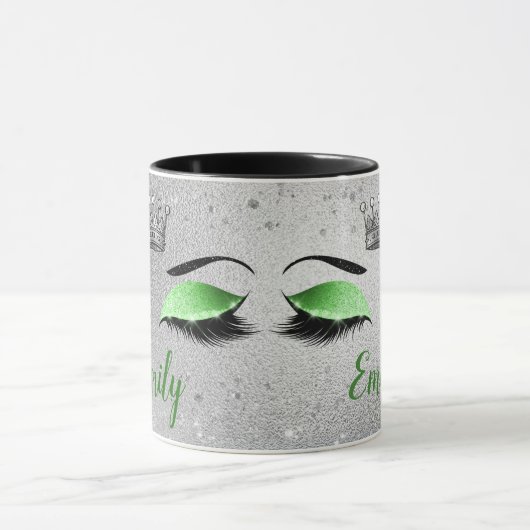 Lime Green Glitzern Eyes Monogram Tasse (Zentrum)