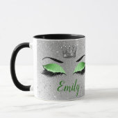 Lime Green Glitzern Eyes Monogram Tasse (Links)