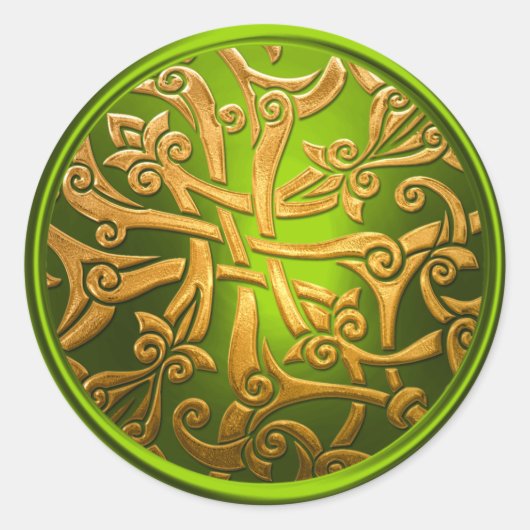 Lime Green Gold Celtic Damask Umschlag Aufkleber (Vorderseite)