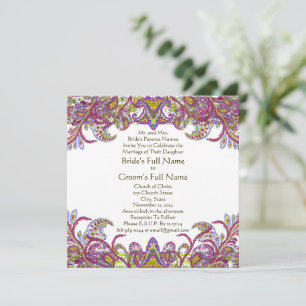 Lime Green Gold Damask Einladung