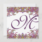 Lime Green Gold Damask Einladung (Rückseite)