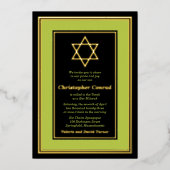 Lime Green Gold Foil Star von David Bar Mitzvah Folieneinladung (Vorderseite)