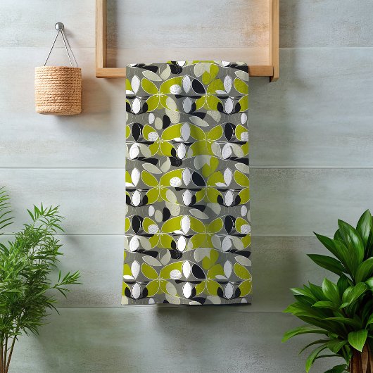 Lime Green Gray Mitte des Jahrhunderts Moderne Pri Badhandtuch Set