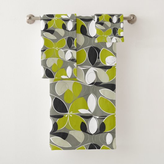 Lime Green Gray Mitte des Jahrhunderts Moderne Pri Badhandtuch Set (Insitu)