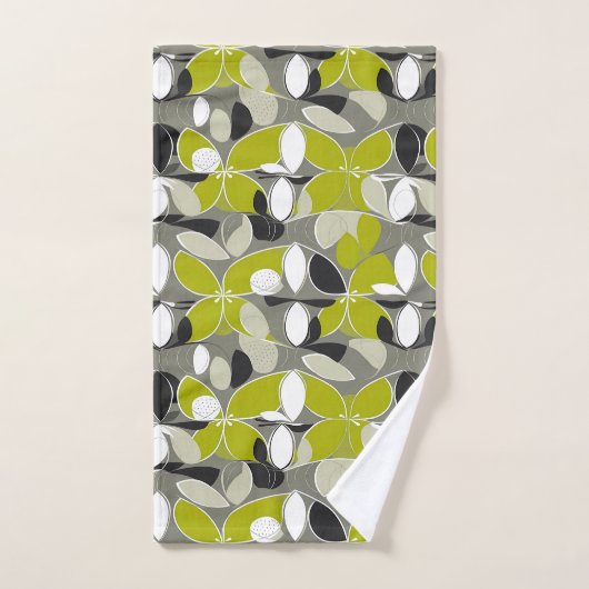 Lime Green Gray Mitte des Jahrhunderts Moderne Pri Badhandtuch Set (Handtuch)