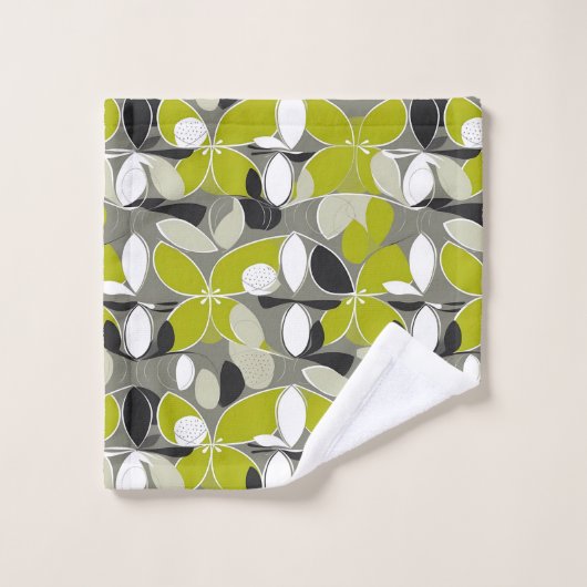 Lime Green Gray Mitte des Jahrhunderts Moderne Pri Badhandtuch Set (Waschlappen)