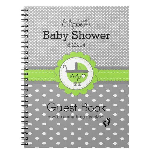 Lime Green & Gray Polka Dot Baby Showroom Gästebuc Notizblock (Vorderseite)