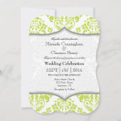 Lime Green Grey Damask Bracket Wedite Einladung (Vorderseite)