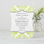 Lime Green Grey Damask Bracket Wedite Einladung (Stehend Vorderseite)