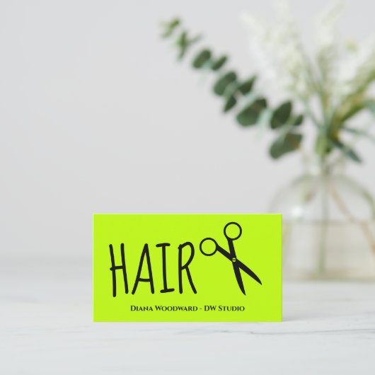 Lime Green Hairdresser Business Card Visitenkarte (Stehend Vorderseite)