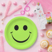 Lime Green Happy Face Birthday Pappteller (Party)