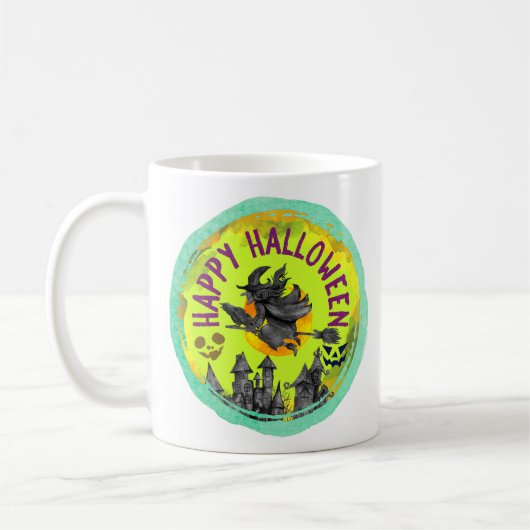 Lime green Happy Halloween Kaffeetasse (Links)