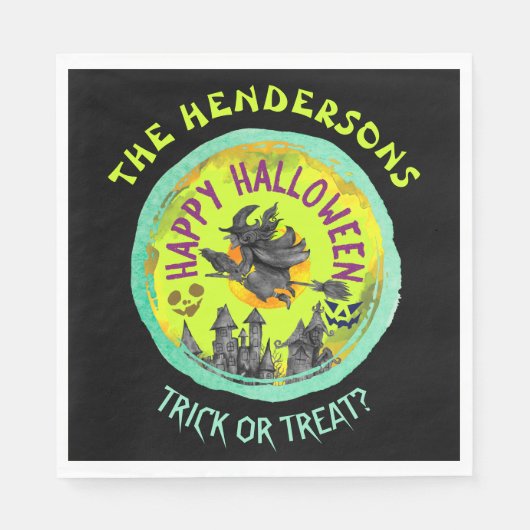 Lime green Happy Halloween Serviette (Vorderseite)