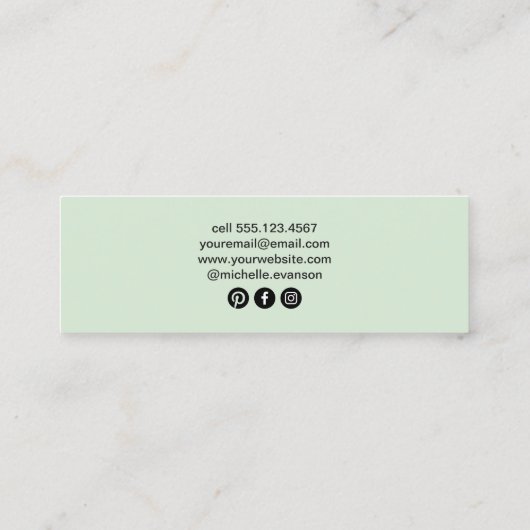 Lime Green Healing Arts Crystal Boho Mini Visitenkarte (Rückseite)