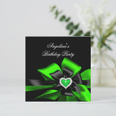 Lime Green Heart Black Bow Image Birthday Party Einladung (Stehend Vorderseite)