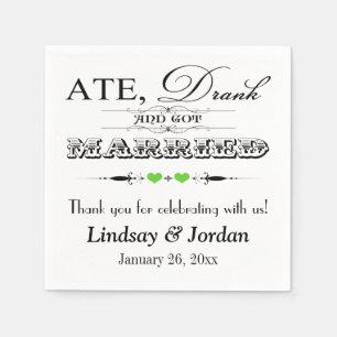 Lime Green Hearts and Scrolls Wedding Napkins Serviette