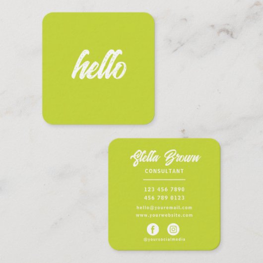Lime Green Hello Chic Fett Text Quadratische Visitenkarte (Vorne/Hinten)