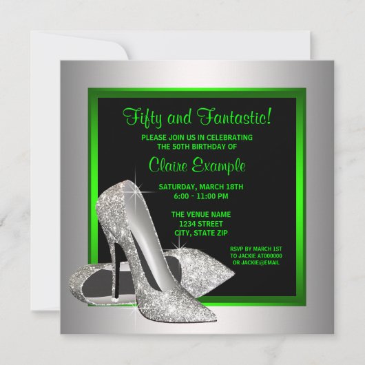 Lime Green High Heels Frauen Geburtstagsparty Einladung (Vorderseite)